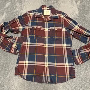 Abercrombie & Fitch Muscle Shirt Mens Large Red Plaid Flannel Long Sleeve Button